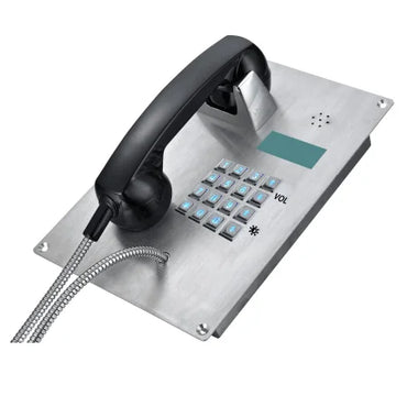 Kntech emergency phone with handset Analogue & IP  Flush mounted rugged  Stainless steel telephone with LCD